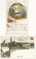 Németország 4 db vegyes minőségű litho képeslap / Germany 4 mixed quality litho cards