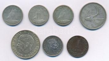 Kanada 1953-1965. 10c-25c Ag (4xklf) + Svédország 1967. 1Kr Ag VI. Gusztáv Adolf + Szerbia 1915. 50p Ag I. Péter + Hollandia 1883. 1c Br T:2-3 Canada 1953-1965. 10 Cents - 25 Cents Ag (4xdiff) + Sweden 1967. 1 Krona Ag Gustav Adolf VI + Serbia 1915. 50 Para Ag Petar I + Netherlands 1883. 1 Cent Br C:XF-F