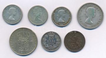 Kanada 1953-1965. 10c-25c Ag (4xklf) + Svédország 1967. 1Kr Ag "VI. Gusztáv Adolf" + Szerb...
