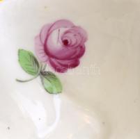 Herendi rózsa mintás, levél formájú porcelán tálka  Kézzel festett, jelzett, hibátlan. 10,5x8 cm
