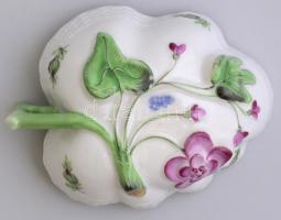 Herendi rózsa mintás, levél formájú porcelán tálka  Kézzel festett, jelzett, hibátlan. 10,5x8 cm
