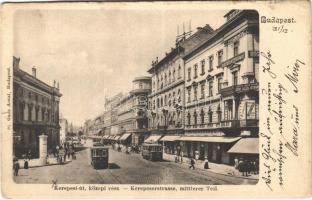 1903 Budapest VII. Kerepesi út középi rész, villamosok, Emke Kávéház,  Női divatterem, Szabadalmi mérnöki iroda, Réthy János utóda Edvi Illés István üzlete, Orient szálloda. Ganz Antal 91. (kis szakadás / small tear)