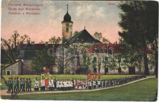 1914 Máriavölgy, Mariental, Mariathal, Marianka (Pozsony, Pressburg, Bratislava); templom, körmenet / church, Catholic procession  (fa)