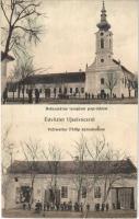 1911 Újszivác, Novi Sivac (Szivác, Sivac); Református templom és paplak, Vollweiter Fülöp üzlete. Weiser A. fényképész / Calvinist church and rectory, shop