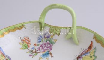 Herendi Viktória mintás porcelán. Levél formájú tálka. Kézzel festett, jelzett, hibátlan. 20x17 cm