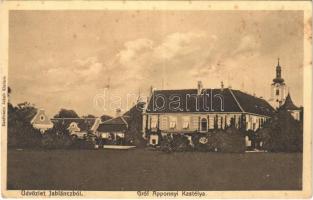 Jablánc, Nyitra-Jablonic, Jablonica; Gróf Apponyi kastélya, templom / castle, church (fl)