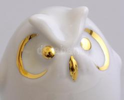 Hollóházi bagoly figura, aranyozással, jelzett, hibátlan, eredeti dobozban, m: 8 cm