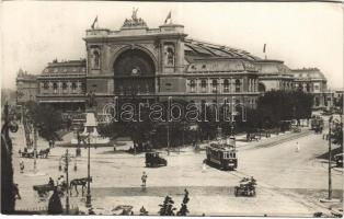 1931 Budapest VII. Keleti pályaudvar, 54-es villamos, automobil, lovaskocsi