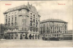 1910 Budapest IX. Boráros tér, villamos, üzletek, Fleischmann tőzsde kiadása