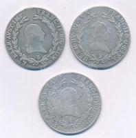 1804B,1805B,1806B 20kr Ag I. Ferenc Körmöcbánya (3xklf) T:2- juszt. / Hungary 1804B,1805B,1806B 20 Kreuzer Ag Franz I Kremnica (3xdiff) C:VF adjusted Huszár: 1964.,1967., Unger III.: 1375.a, 1376.a