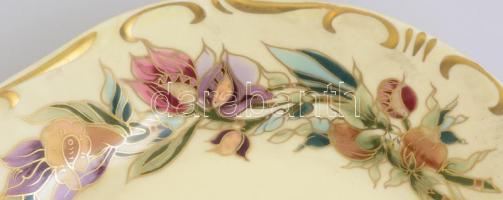 Zsolnay tavasz mintás süteményes készlet 6+1 darabos, kézzel festett, jelzett, a tálon repedéssel