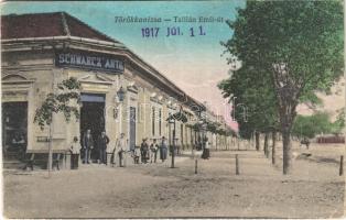 1917 Törökkanizsa, Nova Kanjiza, Novi Knezevac; Tallián Emil út, Schwarcz Antal üzlete és saját kiadása / street, shop (EK)