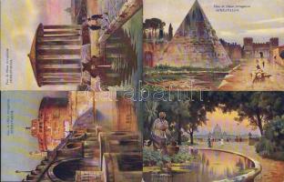 4 db olasz városképes lap Serravallo magyar reklámmal