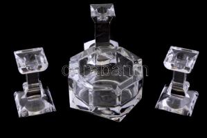 Villeroy&Boch kristály készlet, 3 db gyertyatartóval, 1 db hamutállal, egyiken repedéssel, m: 10 cm, 7 cm, d: 13 cm