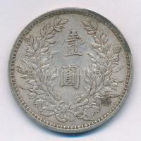 Kína 1914. 1$ (1Y) Ag "Yüan Shihkai" 6 karakter (26,92g) T:2 patina, szennyeződés China 19...
