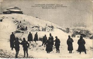 Campagne dOrient 1914-18. Nos poilus dans la neige a Demir-Capous Macédoine Serbe / WWI French military, soldiers in the snow (EK)