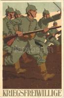 Kriegsfreiwillige / WWI German military art postcard. litho s: W. I.