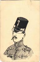 1908 Austro-Hungarian K.u.K. military hand-drawn art postcard (vágott / cut)