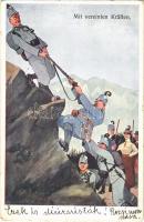 1916 Mit vereinten Kräften / WWI Austro-Hungarian K.u.K. military humour art postcard. B.K.W.I. 880-5. s: Schönpflug (apró szakadás / tiny tear)