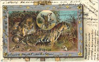 1900 Tigris / Tiger. Art Nouveau, floral, litho (EK)