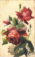 Hand-painted roses art postcard s: Bottka (non PC) (fl)