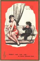 1961 Aus der Operette "Ich hab' mein Herz in Heidelberg verloren" / Krampus with lady, erotic humour - modern art postcard