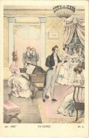 En Soirée / Romantic couple, lady art postcard s: A. Müller (EK)