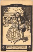 Romantic couple, lady art postcard s: J. Weniga (kopott sarkak / worn corners)