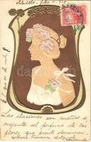 1905 Art Nouveau Lady Emb. litho (lyuk / pinhole)