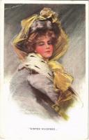 &quot;Winter Whispers&quot; Lady art postcard. Reinthal &amp; Newman s: Philip Boileau (EB)