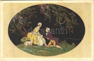 Romantic couple, Italian lady art postcard. Degami 1122. s: T. Corbella (fl)