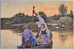 66 db régi képeslap főleg festmények, üdvözlők