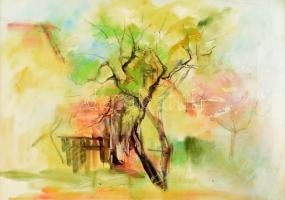 Sulyok Teréz (1959-): Tavaszvárás. Akvarell, pasztell, papír, jelzett. Üvegezett fa keretben, 48×68 cm. Jótékonysági árverés a Házat-Hazát Alapítvány otthonteremtési programjának támogatására.