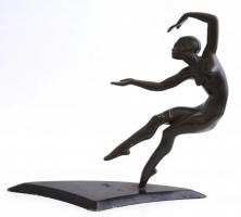 Art deco akt szobor, mozgatható talapzaton, kis kopásokkal, m: 26 cm