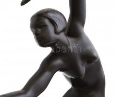 Art deco akt szobor, mozgatható talapzaton, kis kopásokkal, m: 26 cm