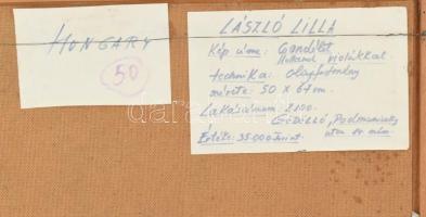 László Lilla (1940-): Csendélet holland violákkal. Olaj, farost, jelzett. Hátoldalán autográf felira...