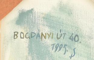 Szuromi Imre (1948-): Bogdányi út 40. (Szentendre). Olaj, vászon, jelzett. Hátoldalán autográf felir...