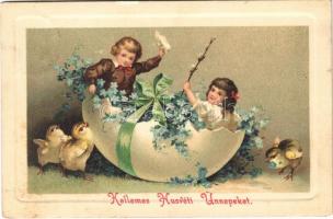 1910 Kellemes húsvéti ünnepeket! gyerekek tojásban / Easter, children in egg. litho