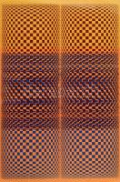 Király Sándor (1932-1998): Ritmikus kompozíció, 1985. Szitanyomat, papír, jelzett. Számozott: 10/2. 61×41 cm. Lapon kisebb gyűrődéssel. Üvegezett fa keretben.