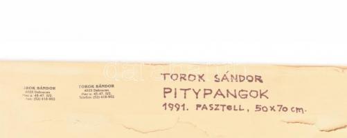 Torok Sándor (1936-2006): Pitypangok, 1991. Pasztell, papír, jelzett. Hátoldalán a művész bélyegzőjé...