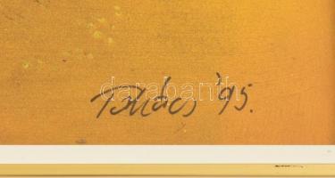 Takács Klára (1947-): Sivatag, 1995. Vegyes technika, farost, jelzett. 80×60 cm. Üvegezett fa keretb...