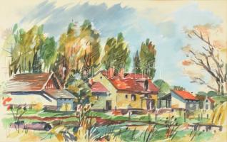 Zöldy Emil (1913-1982): Faluszéle Akvarell, papír. Jelzés nélkül. Hátoldalán feliratozott. Üvegezett fa keretben. 30x47 cm. Jótékonysági árverés a Házat-Hazát Alapítvány otthonteremtési programjának támogatására.