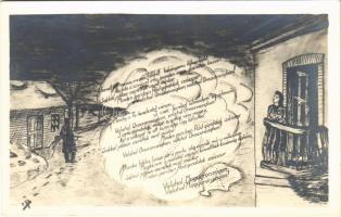 Valahol Oroszországban Karády Katalin. Második világháborús romantikus katonai művészlap / WWII Hungarian romantic military art postcard