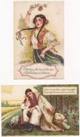 2 db RÉGI magyar folklór motívum képeslap / 2 pre-1945 Hungarian folklore motive postcards