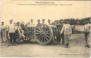 Camp de Sissonne (Aisne) Artillerie lourde de Campagne - Manoeuvre du Canon Rimailho, Piece de 155-C-T-R / WWI French military artillery, medium howitzer