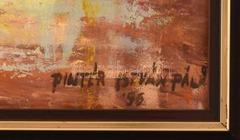 Pintér István Pál (1948-): Karcagi kálváriadomb, 1996. Olaj, farost, jelzett, fa keretben. 60×70 cm....