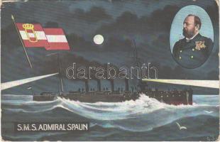 SMS Admiral Spaun az Osztrák-Magyar Haditengerészet gyorscirkálója / K.u.K. Kriegsmarine / WWI Austro-Hungarian Navy light cruiser SMS Admiral Spaun at night (non PC) (kis szakadás / small tear)
