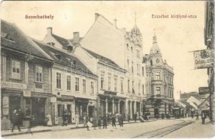 1912 Szombathely, Erzsébet királyné utca, dohány és szivar áruda, bútor raktár, Edenhoffer, Legáth testvérek, Heimler Gyula bőrkereskedés és Rosenberg üzlete, mosoda  (fl)