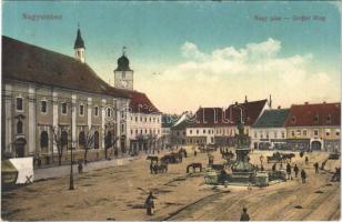 1917 Nagyszeben, Hermannstadt, Sibiu; Nagy piac, üzletek. Vasúti levelezőlapárusítás 9.sz. 1915. / market square, shops (EK) + K.u.K. Permanenter Krankenzug No. 20.