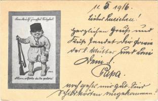 1916 Gott mit uns! Feldpostkarte / WWI German military field postcard + Thür. Ulanen-Regt. Nr. 6 (EK)